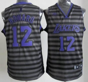 Los Angeles Lakers 12# Dwight Howard Grey Whith Black Strip Revolution 30 Swingman NBA Jerseys Cheap