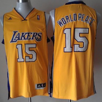 Los Angeles Lakers #15 Metta World Peace Yellow Revolution 30 Swingman NBA Jerseys Cheap