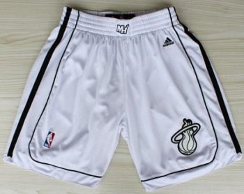 Miami Heat White Revolution 30 NBA Basketball Shorts Silver Logo Cheap