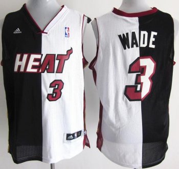 Miami Heat 3 Dwyane Wade Black White Split Swingman NBA Jerseys Cheap