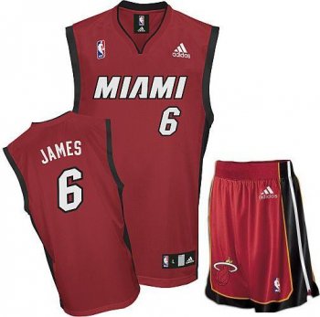 Miami Heat 6 Lebron James Red Revolution 30 Swingman Jersey & Shorts Suit Cheap