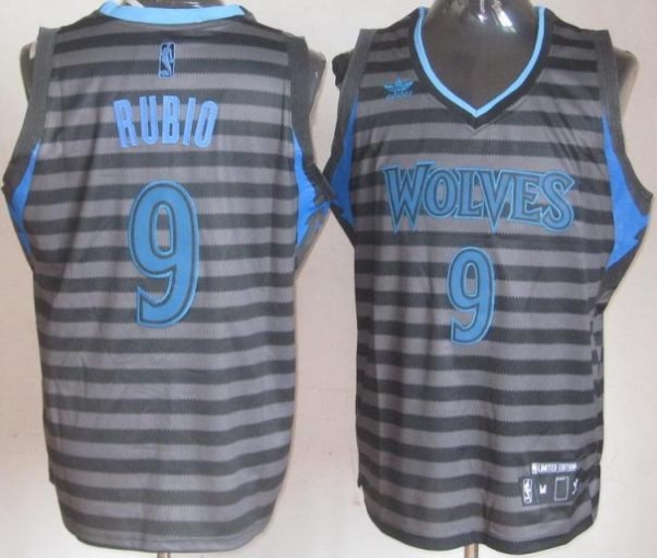 Minnesota Timberwolves 9 Ricky Rubio Grey With Black Strip Revolution 30 Swingman NBA Jerseys Cheap