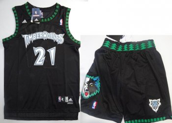 Minnesota Timberwolves 21 Kevin Garnett Black Jerseys Shorts NBA Suits Cheap