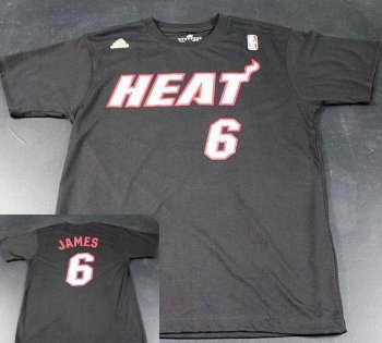 Miami Heat 6 LeBron James Black NBA Basketball T-Shirt Cheap