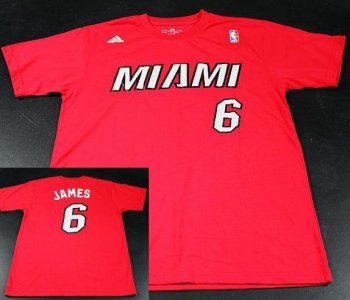 Miami Heat 6 LeBron James Red NBA Basketball T-Shirt Cheap