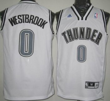 Oklahoma City Thunder 0 Russell Westbrook White Revolution 30 Swingman Jersey Silver Number Cheap