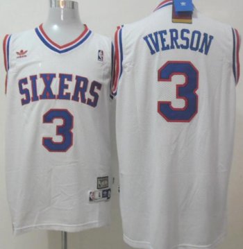 Philadelphia 76ers 3 Allen Iverson White Throwback NBA Jerseys Cheap