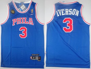 Philadelphia 76ers 3 Allen Iverson Blue 10th Soul Swingman NBA Jersey PHILA Cheap