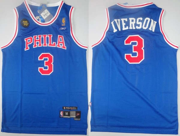 Philadelphia 76ers 3 Allen Iverson Blue 10th Soul Swingman NBA Jersey PHILA Cheap