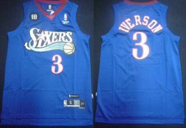 Philadelphia 76ers 3 Allen Iverson Blue 10th Soul Swingman Jersey Cheap