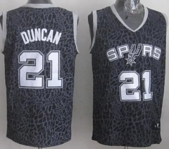 San Antonio Spurs 21 Tim Duncan Black Leopard Grain NBA Jersey Cheap