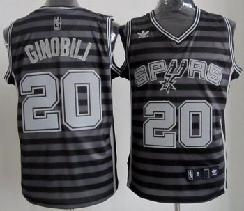 San Antonio Spurs 20 Manu Ginobili Grey Whith Black Strip Revolution 30 Swingman NBA Jerseys Cheap