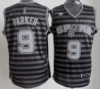 San Antonio Spurs 9# Tony Parker Grey Whith Black Strip Revolution 30 Swingman NBA Jerseys Cheap