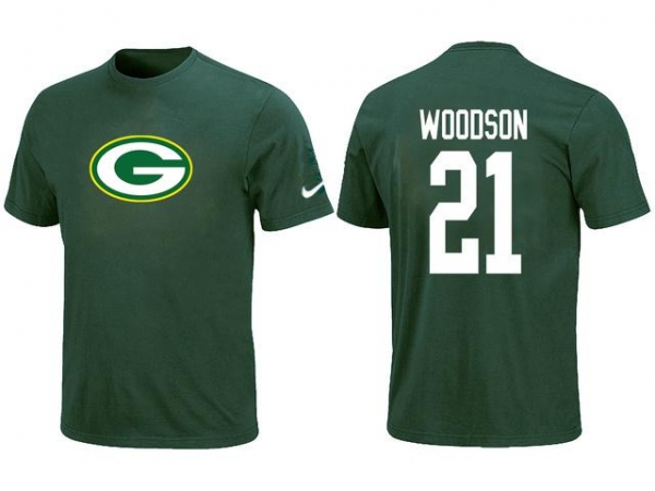 Nike Green Bay Packers 21 WOODSON Name & Number Green NFL T-Shirt Cheap