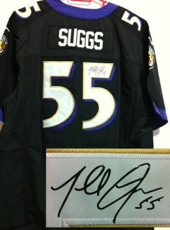 Nike Baltimore Ravens 55 Terrell Suggs Black Signed Elite NFL Jerseys Cheap