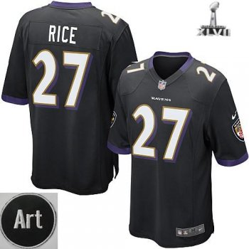 Nike Baltimore Ravens 27 Ray Rice Game Black 2013 Super Bowl NFL Jersey Art Patch Cheap