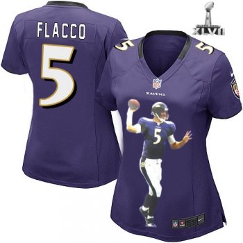 Women Nike Baltimore Ravens 5 Joe Flacco Game Purple Portrait Fashion Jersey Cheap