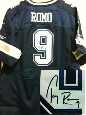 Nike Dallas Cowboys 9 Tony Romo Blue Signed Elite NFL Jerseys Cheap