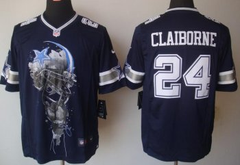 Nike Dallas Cowboys 24 Morris Claiborne Blue Helmet Tri-Blend Limited NFL Jersey Cheap