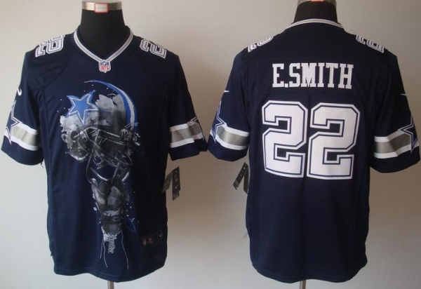 Nike Dallas Cowboys 22 E.SMITH Blue Helmet Tri-Blend Limited NFL Jersey Cheap