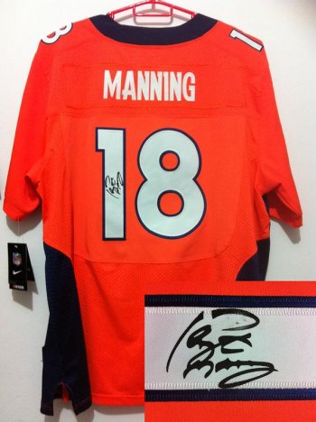 Nike Denver Broncos 18 Peyton Manning Orange Signed Elite NFL Jerseys Cheap