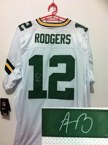 Nike Green Bay Packers 12 Aaron Rodgers White Signed Elite NFL Jerseys Cheap