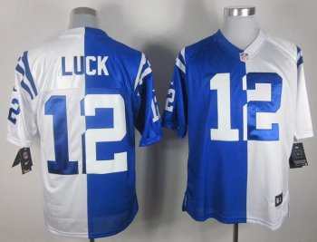 Nike Indianapolis Colts #12 Andrew Luck White Blue Split NFL Jerseys Cheap