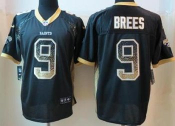 Nike New Orleans Saints 9 Drew Brees Black Drift Fashion Elite NFL Jerseys Cheap