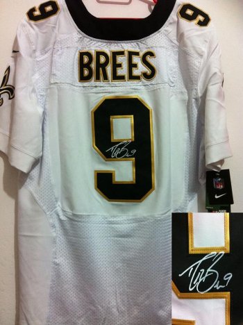 Nike New Orleans Saints 9 Drew Brees White Signed Elite NFL Jerseys Cheap