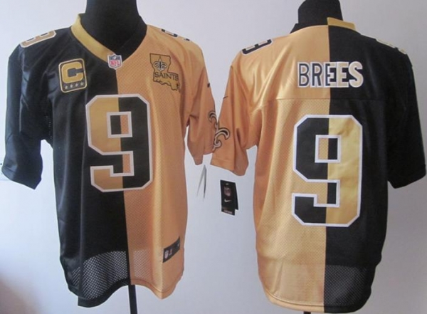 Nike New Orleans Saints 9 Drew Brees Black Gold Elite NFL Jerseys Cheap