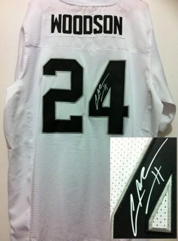 Nike Oakland Raiders 24 Charles Woodson White Elite Signed NFL Jerseys Cheap