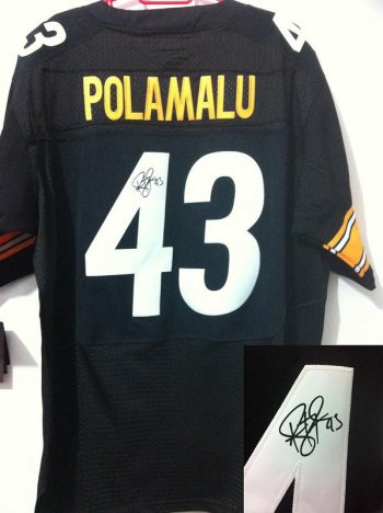 Nike Pittsburgh Steelers #43 Troy Polamalu Black Signed Elite NFL Jerseys Cheap