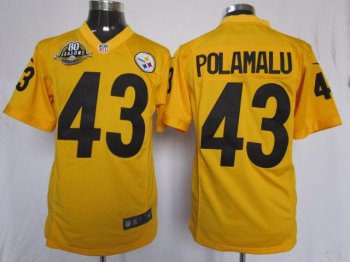 Nike Pittsburgh Steelers #43 Troy Polamalu Yellow Game Nike NFL Jerseys W 80TH Patch Cheap