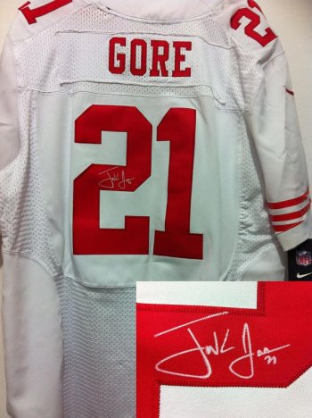 Nike San Francisco 49ers 21 Frank Gore White Signed Elite NFL Jerseys Cheap