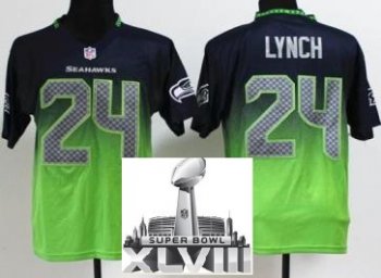 Nike Seattle Seahawks 24 Marshawn Lynch Blue Green Drift Fashion II Elite 2014 Super Bowl XLVIII NFL Jerseys Cheap