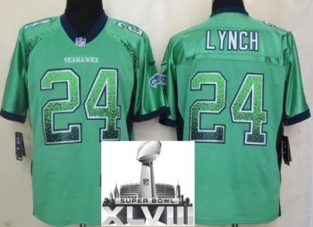 Nike Seattle Seahawks 24 Marshawn Lynch Green Drift Fashion Elite 2014 Super Bowl XLVIII NFL Jerseys Cheap