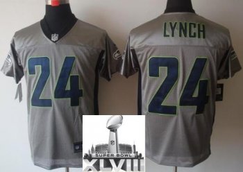 Nike Seattle Seahawks 24 Marshawn Lynch Grey Shadow 2014 Super Bowl XLVIII NFL Jerseys Cheap