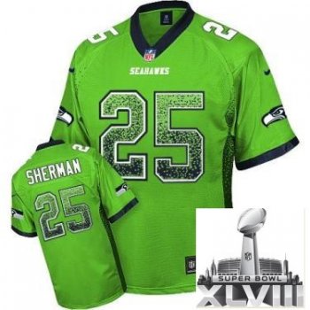 Nike Seattle Seahawks 25 Richard Sherman Green Drift Fashion Elite 2014 Super Bowl XLVIII NFL Jerseys Cheap