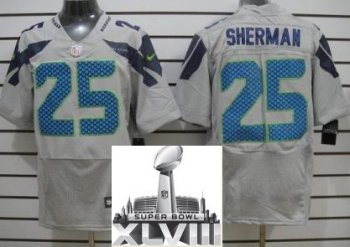 Nike Seattle Seahawks 25 Richard Sherman Grey Elite 2014 Super Bowl XLVIII NFL Jerseys Cheap