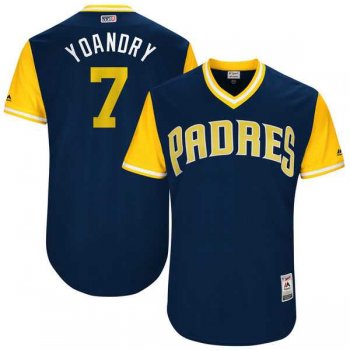 Men's San Diego Padres #7 Manuel Margot Yoandry Majestic Navy 2017 Little League World Series Players Weekend Jersey