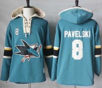 Men's San Jose Sharks #8 Joe Pavelski Teal Pullover Hoodie Stitched NHL Jersey