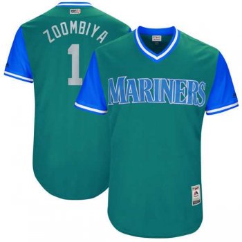 Men's Seattle Mariners #1 Jarrod Dyson Zoombiya Majestic Aqua 2017 Little League World Series Players Weekend Jersey