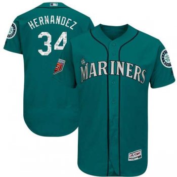 Men's Seattle Mariners #34 Felix Hernandez Majestic Aqua 2018 Spring Training Flex Base Player Jersey