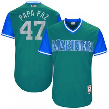 Men's Seattle Mariners #47 James Pazos Papa Paz Majestic Aqua 2017 Little League World Series Players Weekend Jersey