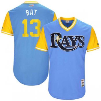 Men's Tampa Bay Rays #13 Brad Miller Rat Majestic Light Blue 2017 Little League World Series Players Weekend Jersey