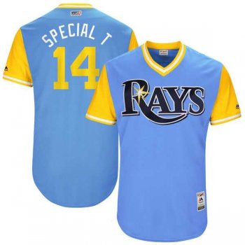 Men's Tampa Bay Rays #14 Trevor Plouffe Special T Majestic Light Blue 2017 Little League World Series Players Weekend Jersey