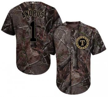 Men's Texas Rangers #1 Elvis Andrus Camo Realtree Collection Cool Base Stitched MLB