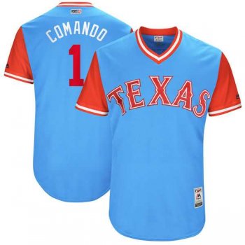 Men's Texas Rangers #1 Elvis Andrus Comando Majestic Light Blue 2017 Little League World Series Players Weekend Jersey