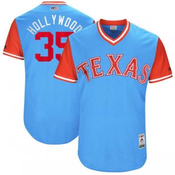 Men's Texas Rangers #35 Cole Hamels Hollywood Majestic Light Blue 2017 Little League World Series Players Weekend Jersey