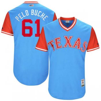 Men's Texas Rangers #61 Robinson Chirinos Pelo Buche Majestic Light Blue 2017 Little League World Series Players Weekend Jersey